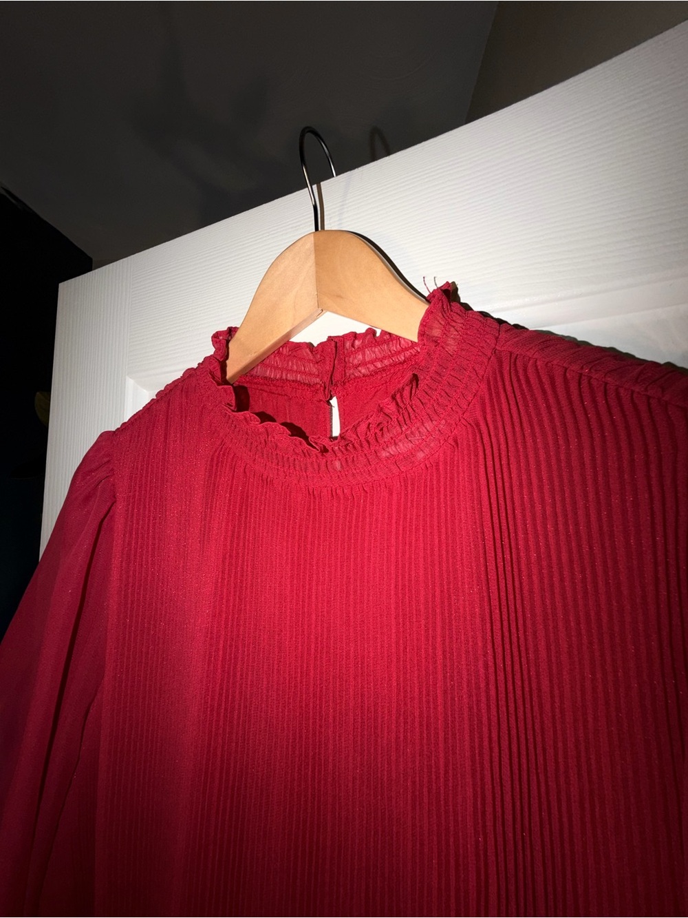 Nanette Lepore Red Pleated High-Neck Women’s Sz 14 Dress Subtle Sparkle - Picture 5 of 9